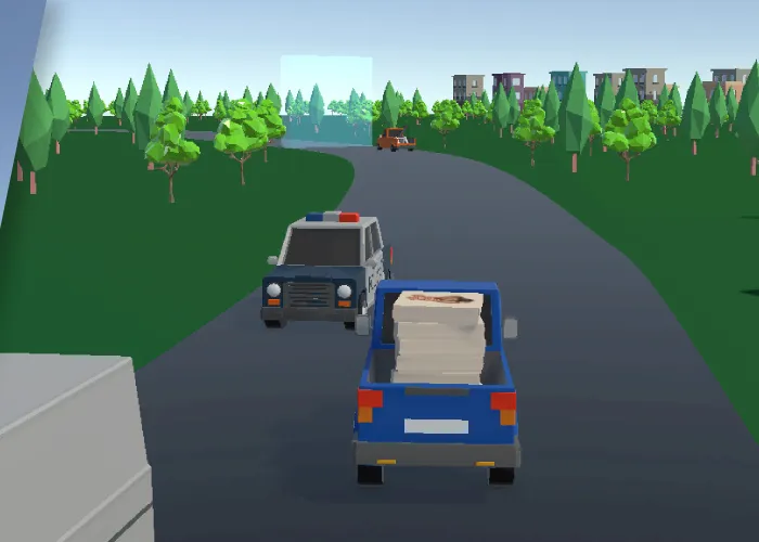 Screenshot collage of the game, including the main gameplay, end screen and the menu