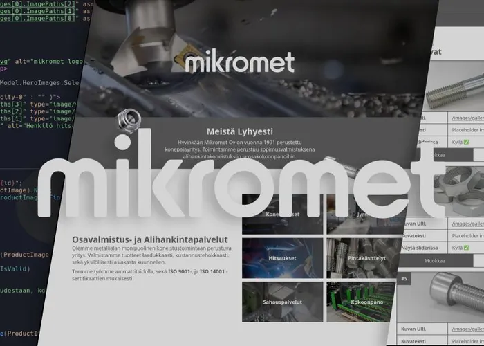 Mikromet landing page with some code on the left side and the custom dashboard on the right