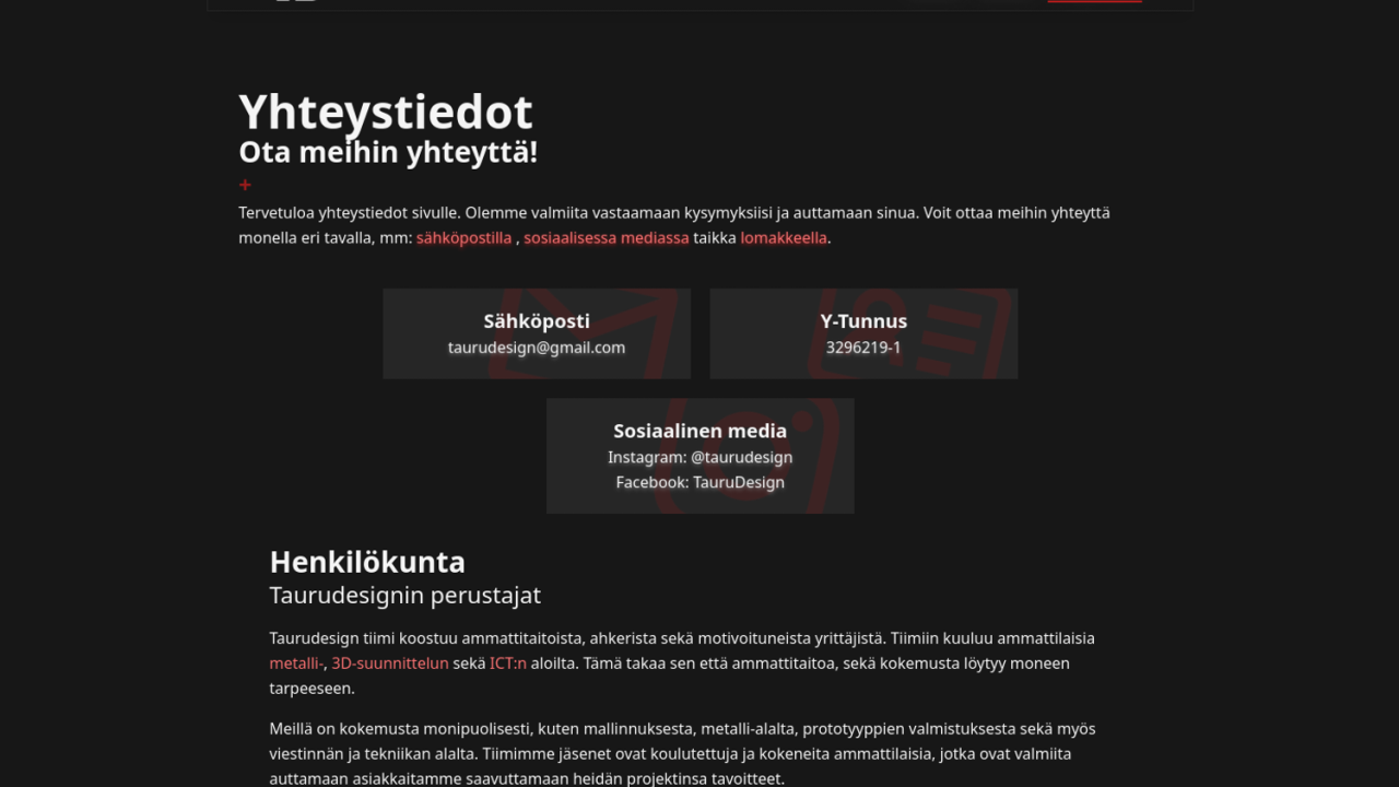 The taurudesign landing page