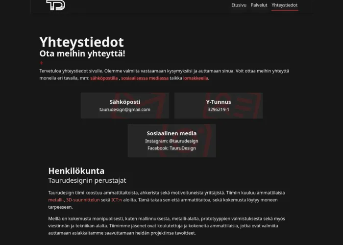 The taurudesign landing page