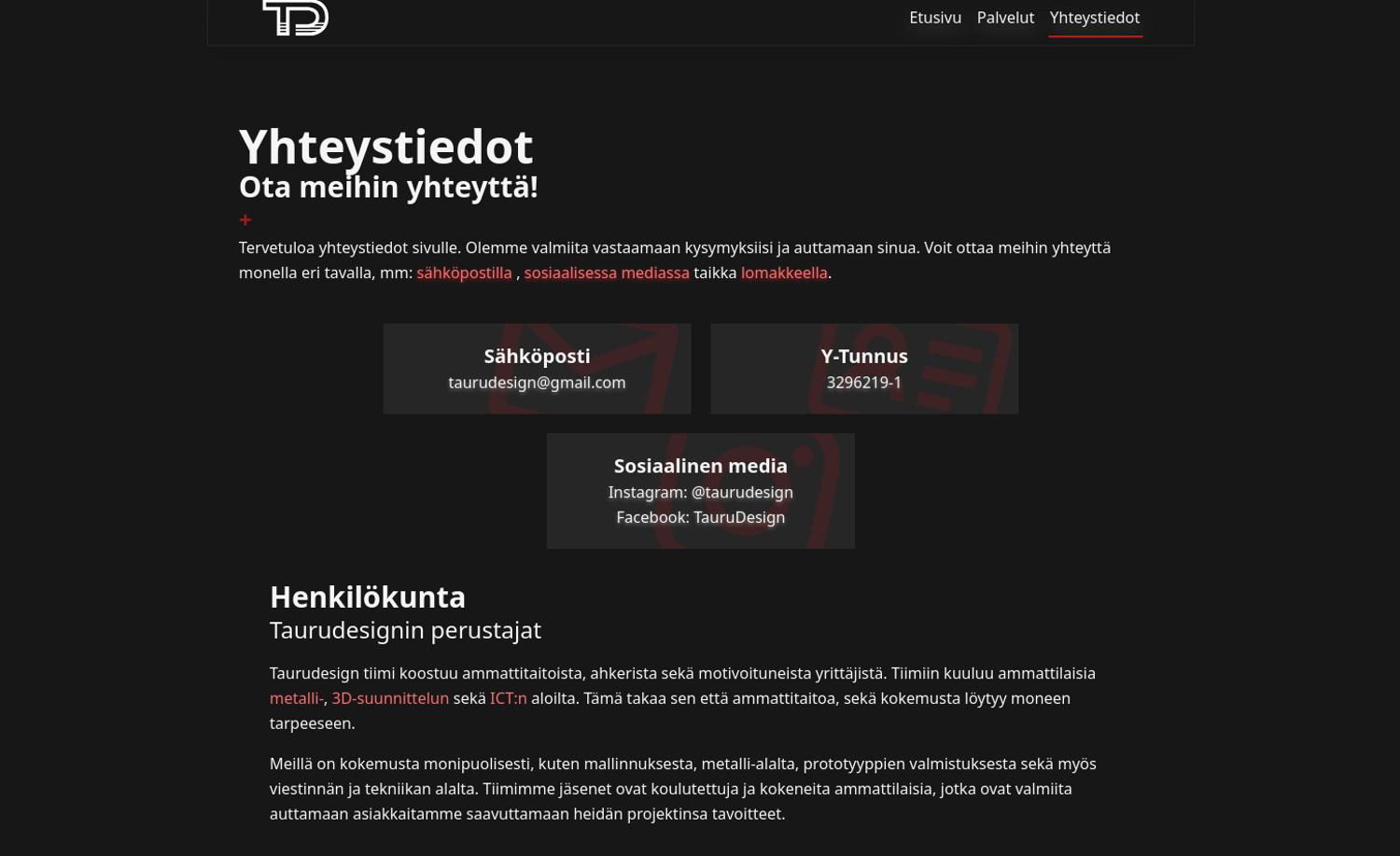 Screenshot of the Taurudesign Oy website